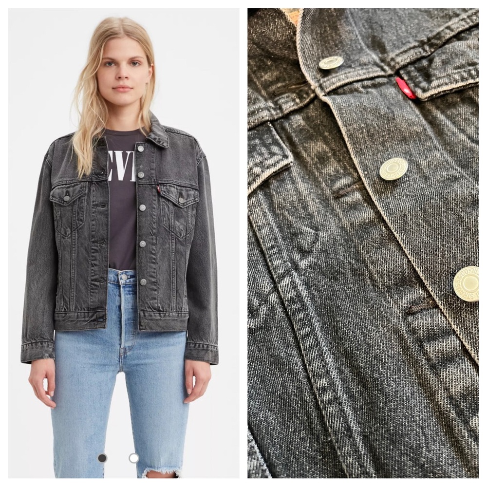 Levi's Denim Jacket Gray Jean Jacket Button Front waist length womens S